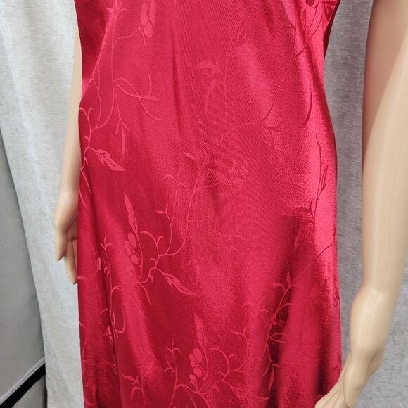 Inner Most Vintage Satin Jacquard Red Midi Slip Dress Nightgown - Picture 5 of 12